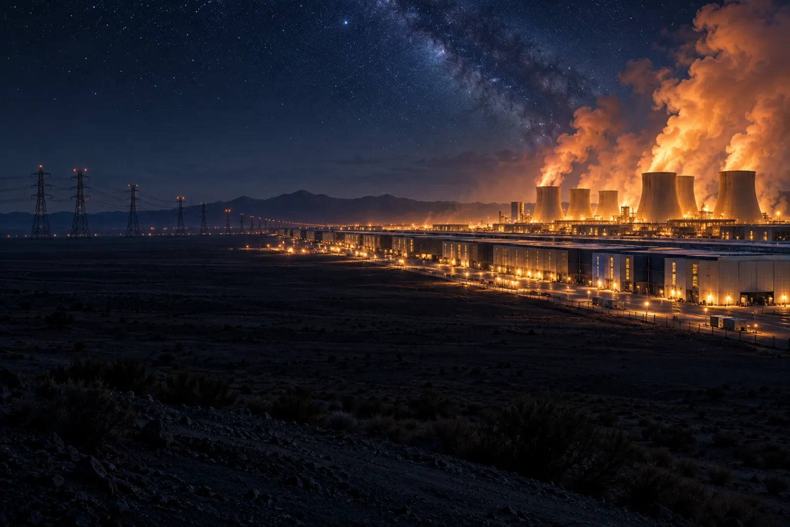 AI Agents（Contemporary large-format night photography）