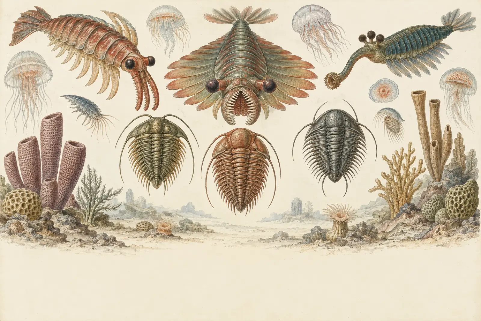 The Cambrian Explosion(19th-century natural history lithograph)