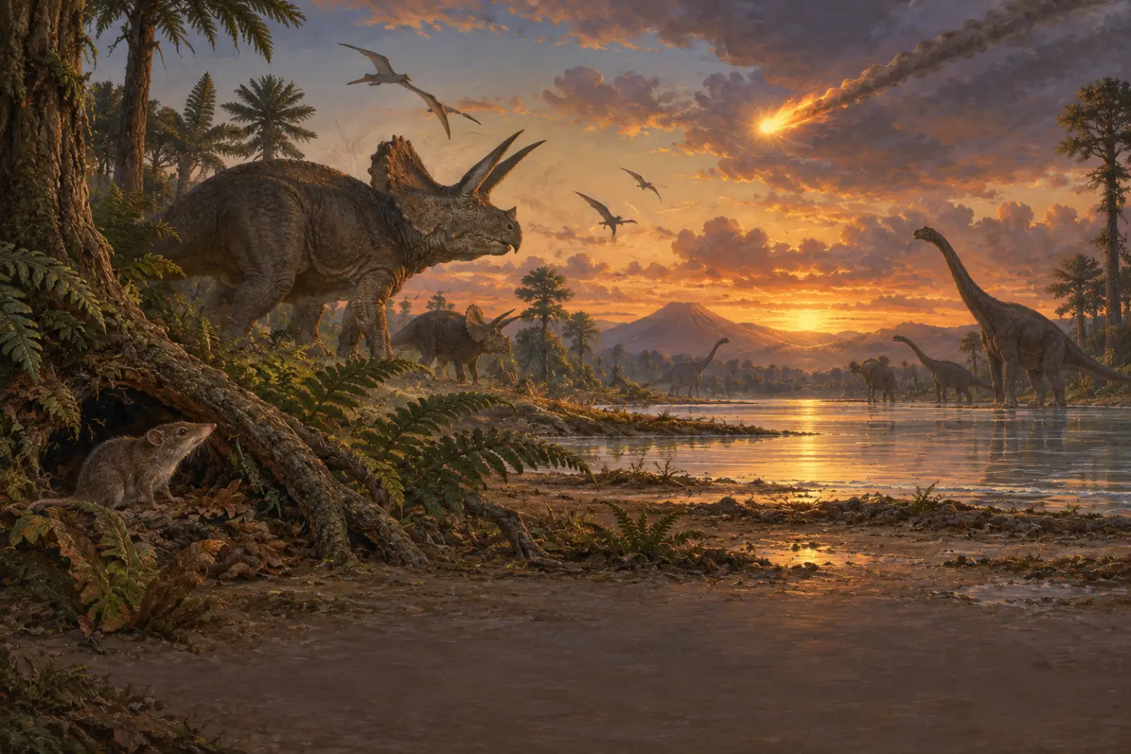 Dinosaurs and Mammals（Paleontological reconstruction oil painting）