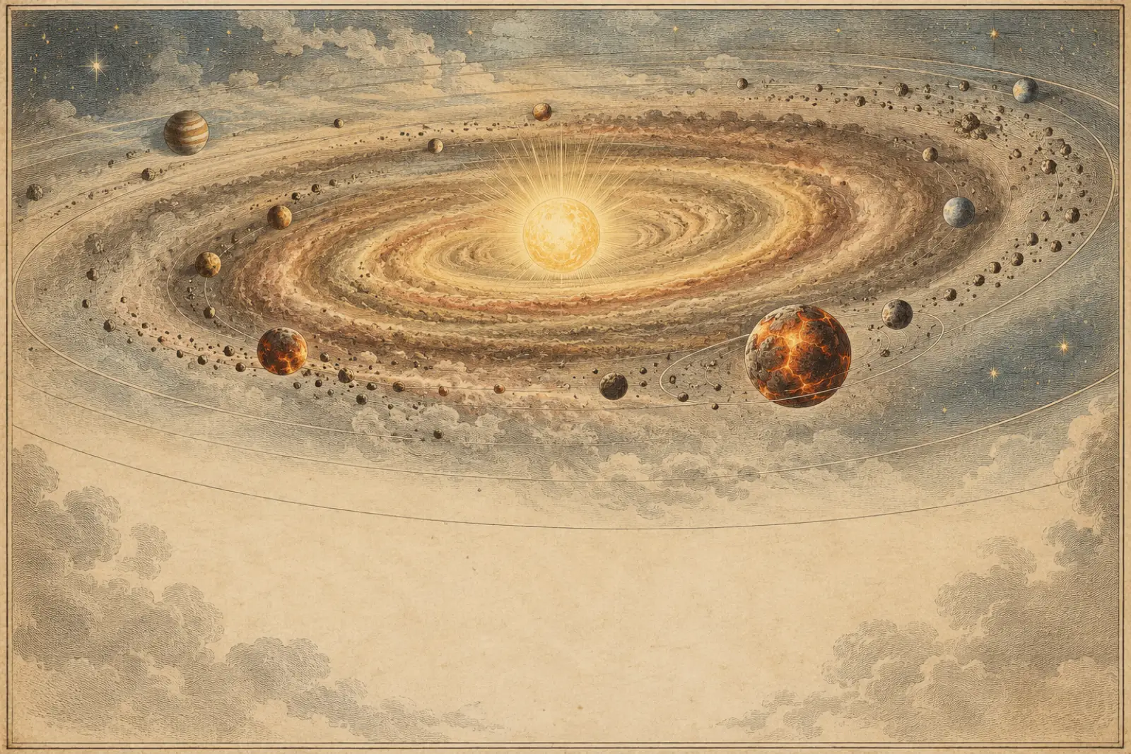 Formation of the Solar System（18th-century copperplate star chart）