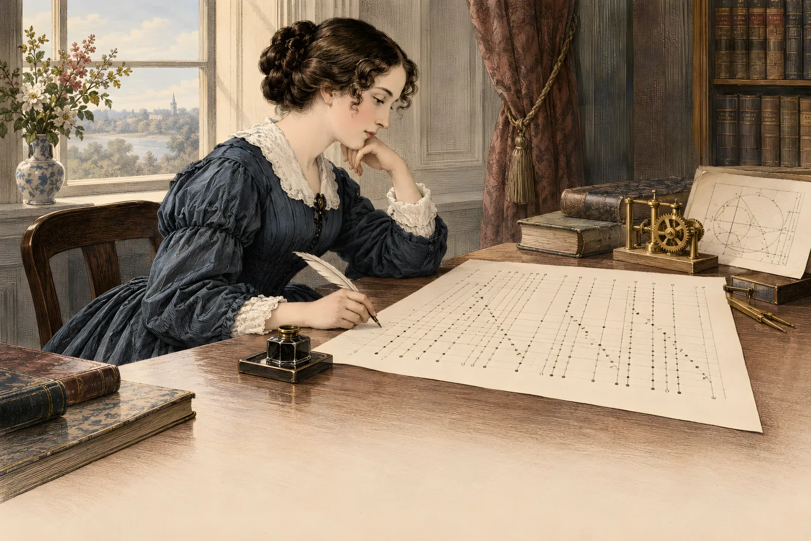 The First Computer Program（1840s Victorian steel engraving）