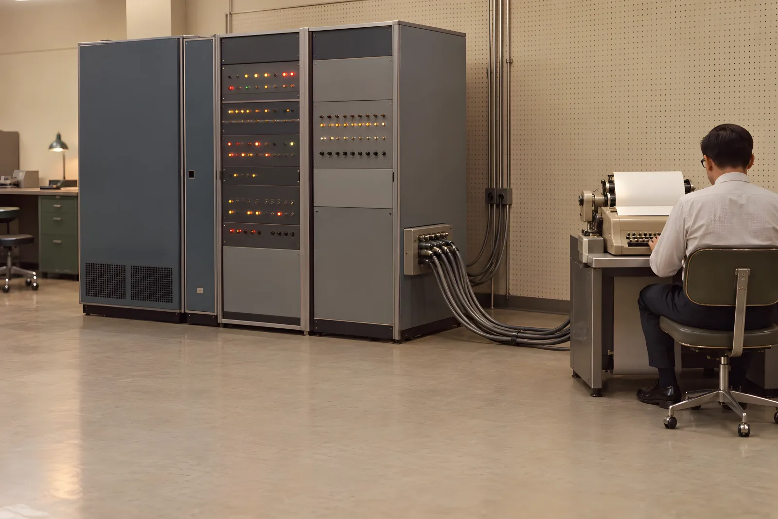 First ARPANET Message（1960s computer-room photography）