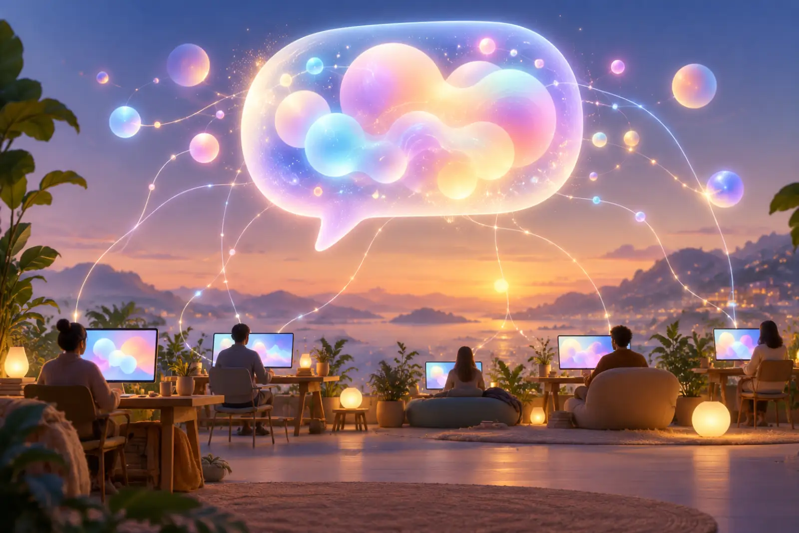 ChatGPT launches（2020s generative AI aesthetic）