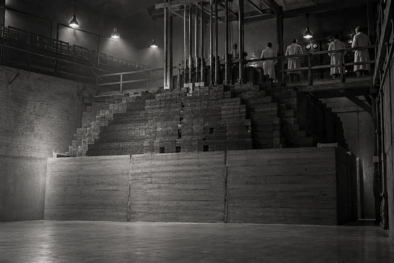 First Nuclear Reactor(1940s black-and-white news photography)