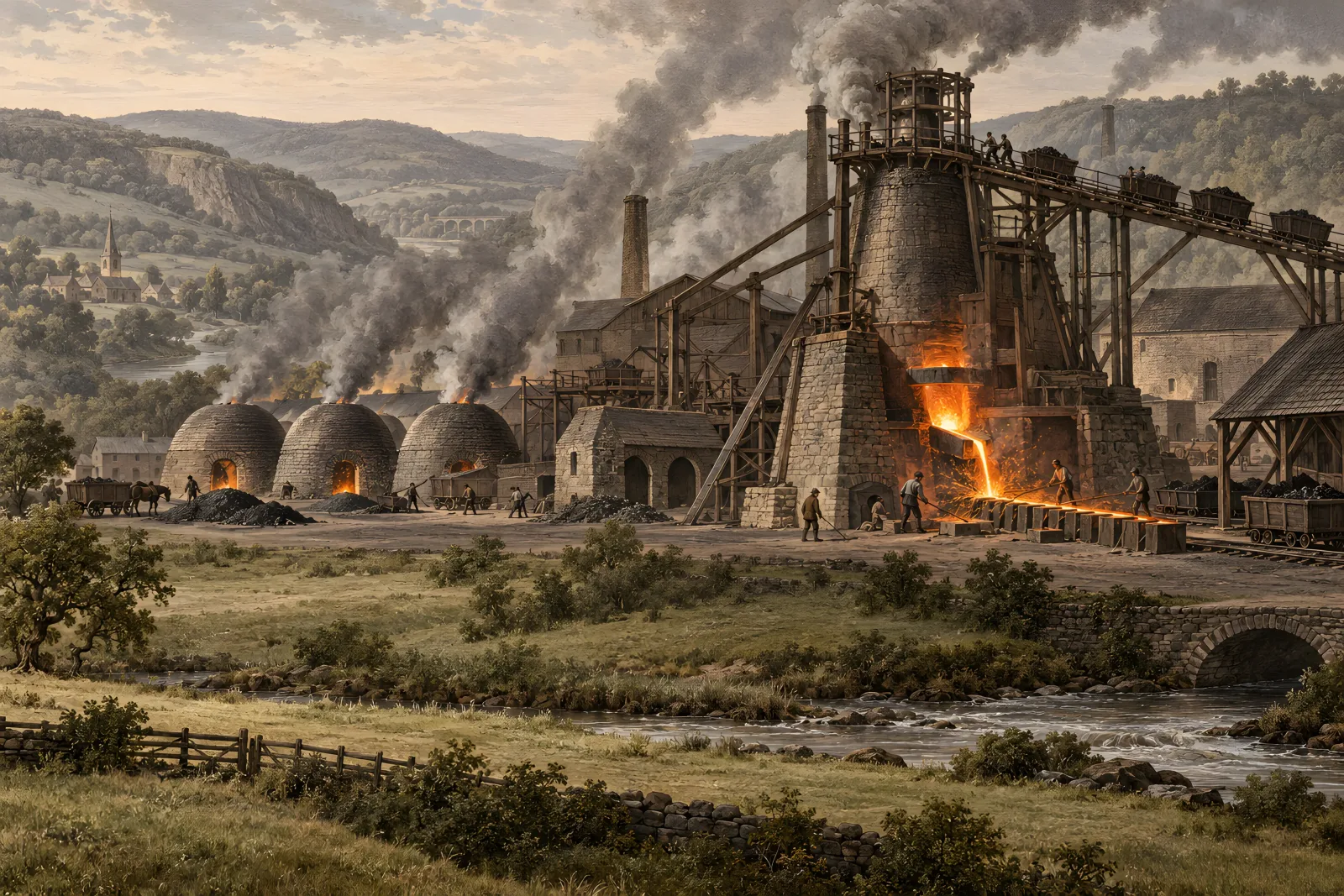 Coke Smelting of Iron（18th-century industrial copperplate engraving）