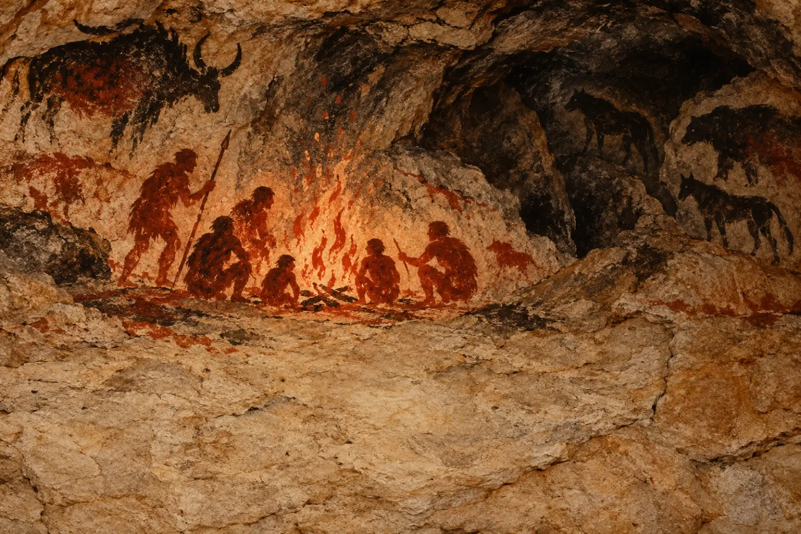 Control of Fire（Paleolithic rock-art silhouettes）