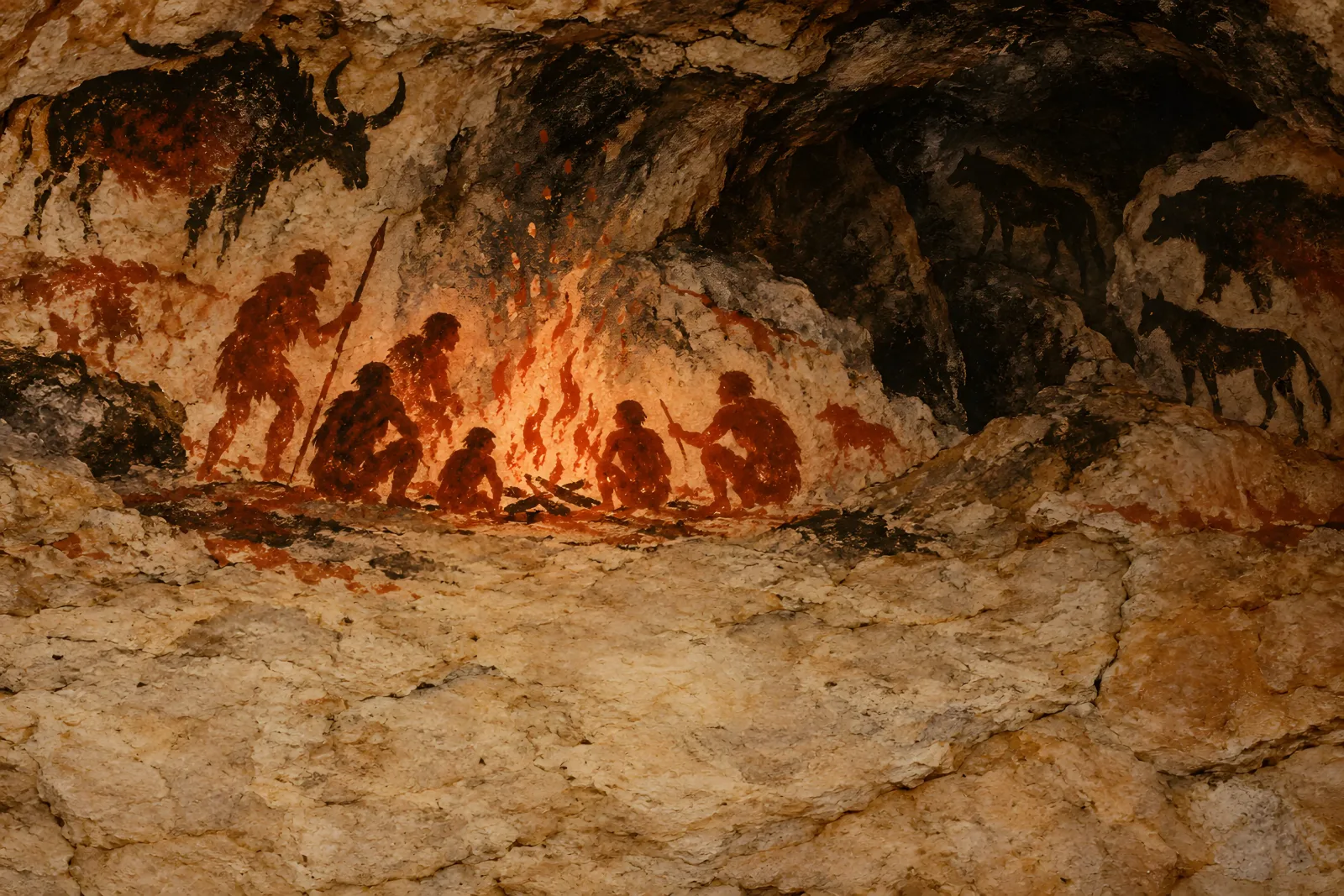 Control of Fire（Paleolithic rock-art silhouettes）