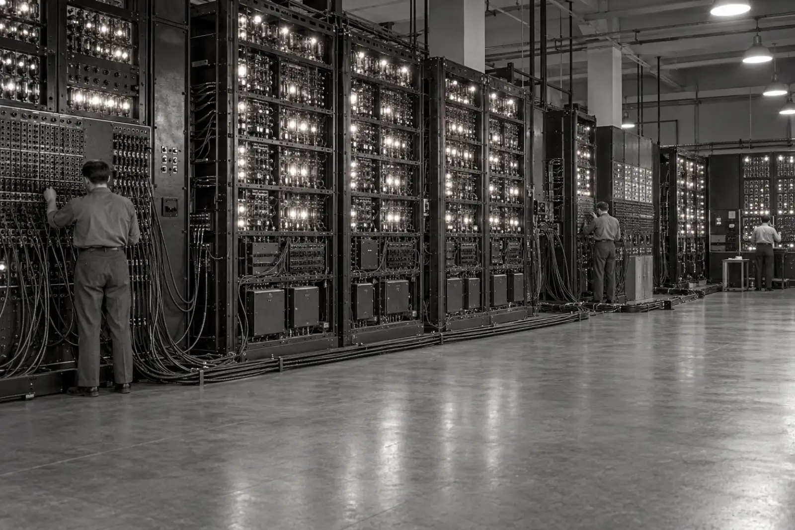 ENIAC Unveiled（1940s black-and-white news photography）