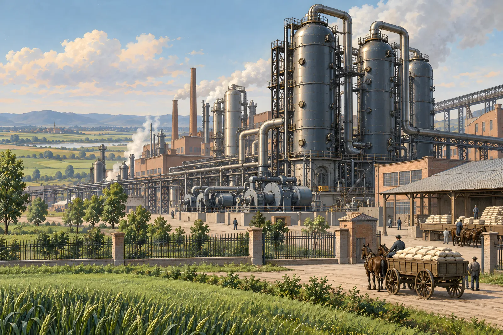 Industrial Ammonia Synthesis(1910s industrial lithograph)