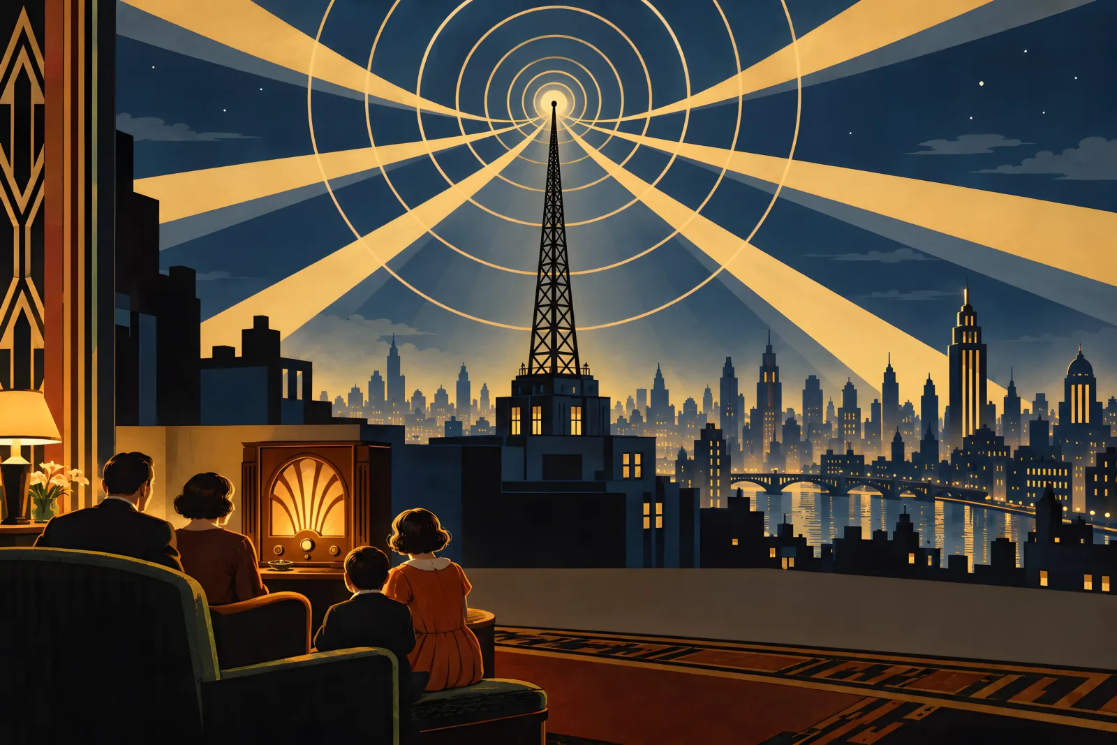 Commercial Broadcasting（1920s Art Deco print）