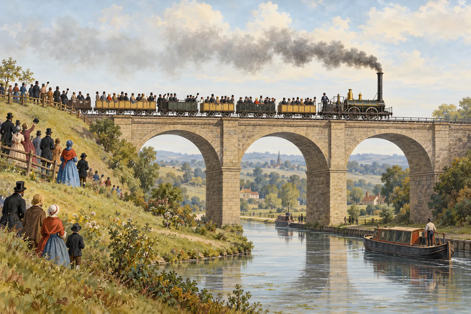 The First Intercity Railway（Victorian engineering engraving）