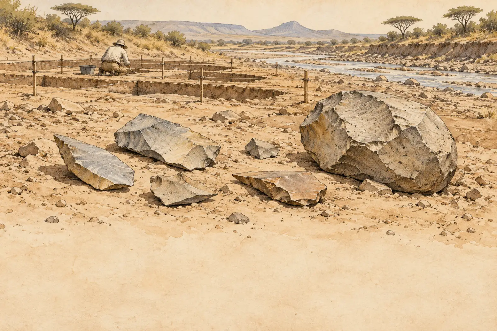 The Earliest Stone Tools（Archaeological line drawing）