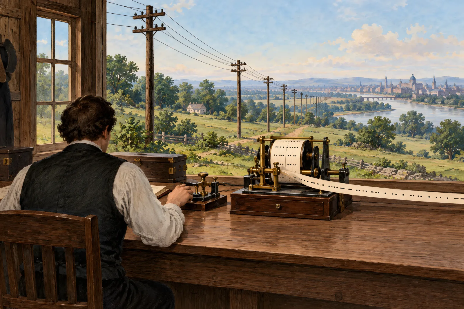 The Telegraph Line Opens(1840s lithograph)