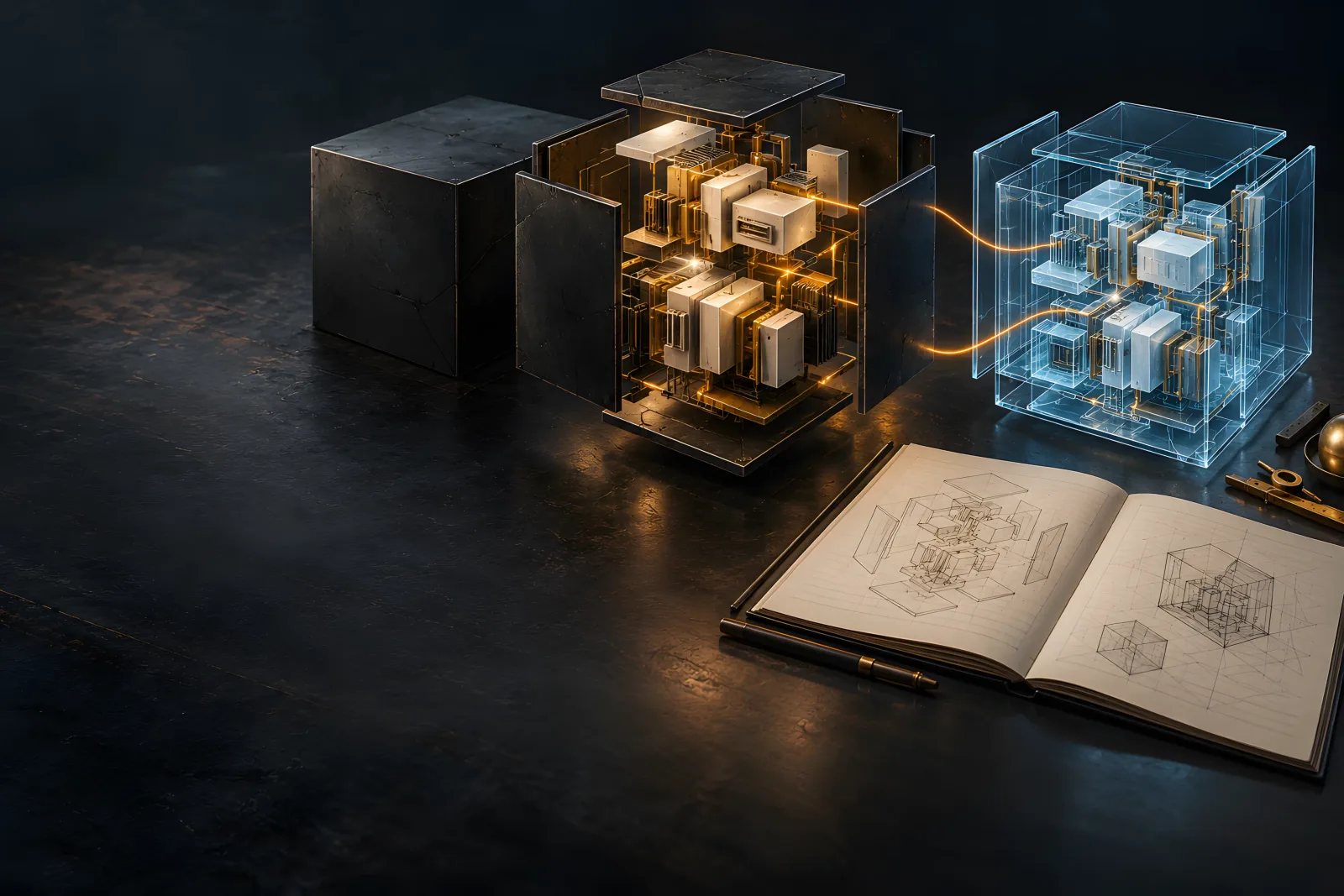 Dawn of a Software Openness Era（Contemporary computational cutaway concept art）