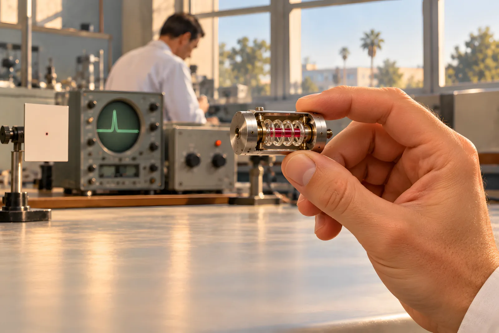 The Laser(Reconstructed 1960s laboratory apparatus illustration)