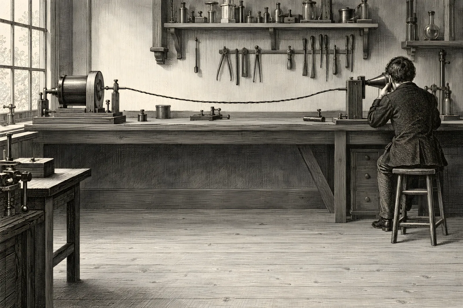 The Telephone（1870s wood engraving）