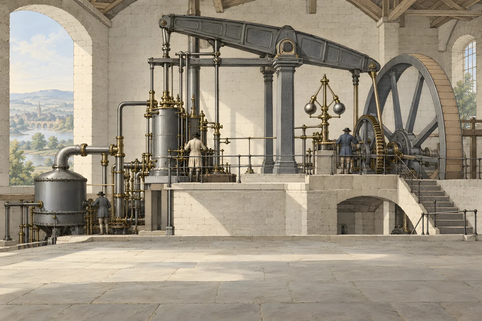 Watt's Separate Condenser（Georgian engineering engraving）