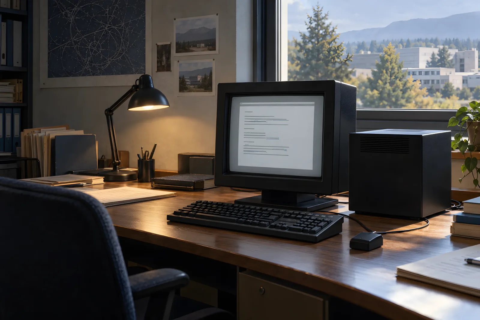 The World Wide Web Goes Public（1990s office illustration with film texture）
