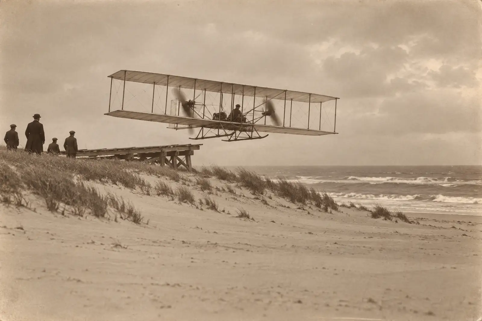 Powered Flight（1900s sepia photograph）