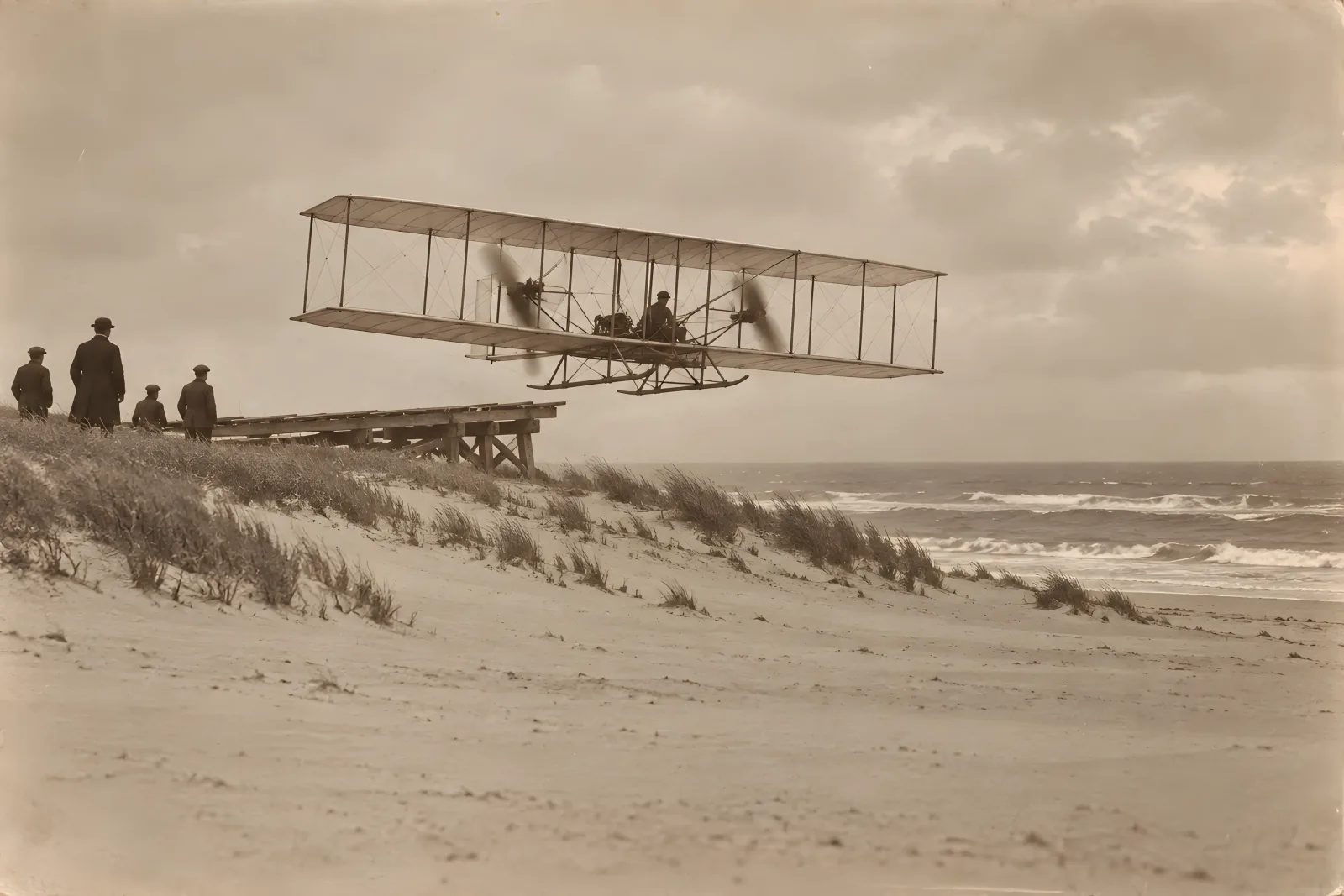Powered Flight（1900s sepia photograph）
